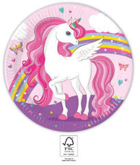 Vienkartinės popierinės lėkštės Unicorn Rainbow Colors, 8 vnt. kaina ir informacija | Vienkartiniai indai šventėms | pigu.lt