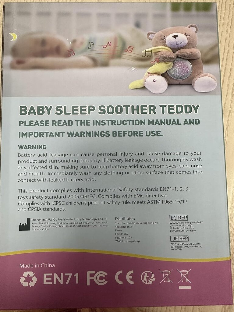 Migdukas meškiukas Apunol Sleep Aid kaina ir informacija | Žaislai kūdikiams | pigu.lt