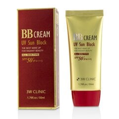 Крем BB с защитой от солнца SPF 50+ PA+++ 3W Clinic UV Sun Block BB Cream, 50 мл цена и информация | Пудры, базы под макияж | pigu.lt