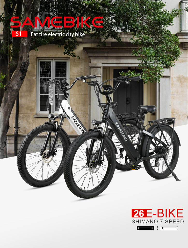 Elektrinis dviratis Samebike RS-A01 26", baltas kaina ir informacija | Elektriniai dviračiai | pigu.lt