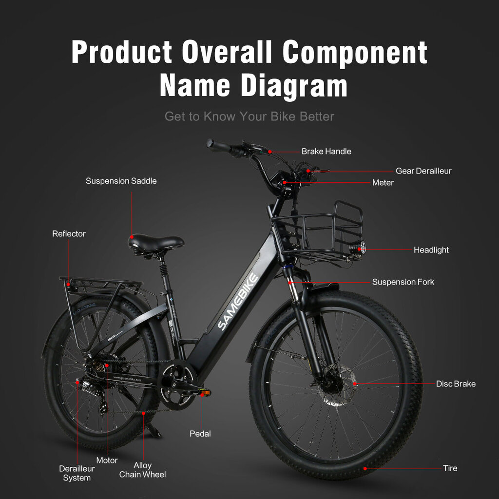 Elektrinis dviratis Samebike RS-A01 26", juodas цена и информация | Elektriniai dviračiai | pigu.lt