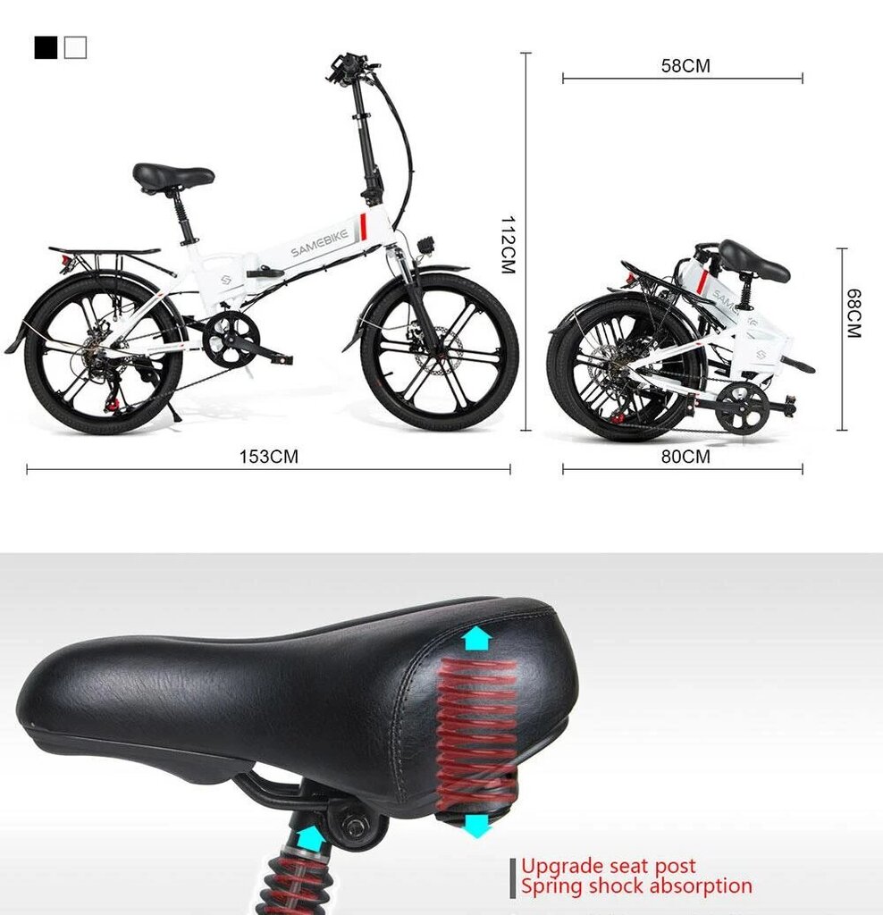 Elektrinis dviratis Samebike 20LVXD30-II 20", baltas kaina ir informacija | Elektriniai dviračiai | pigu.lt