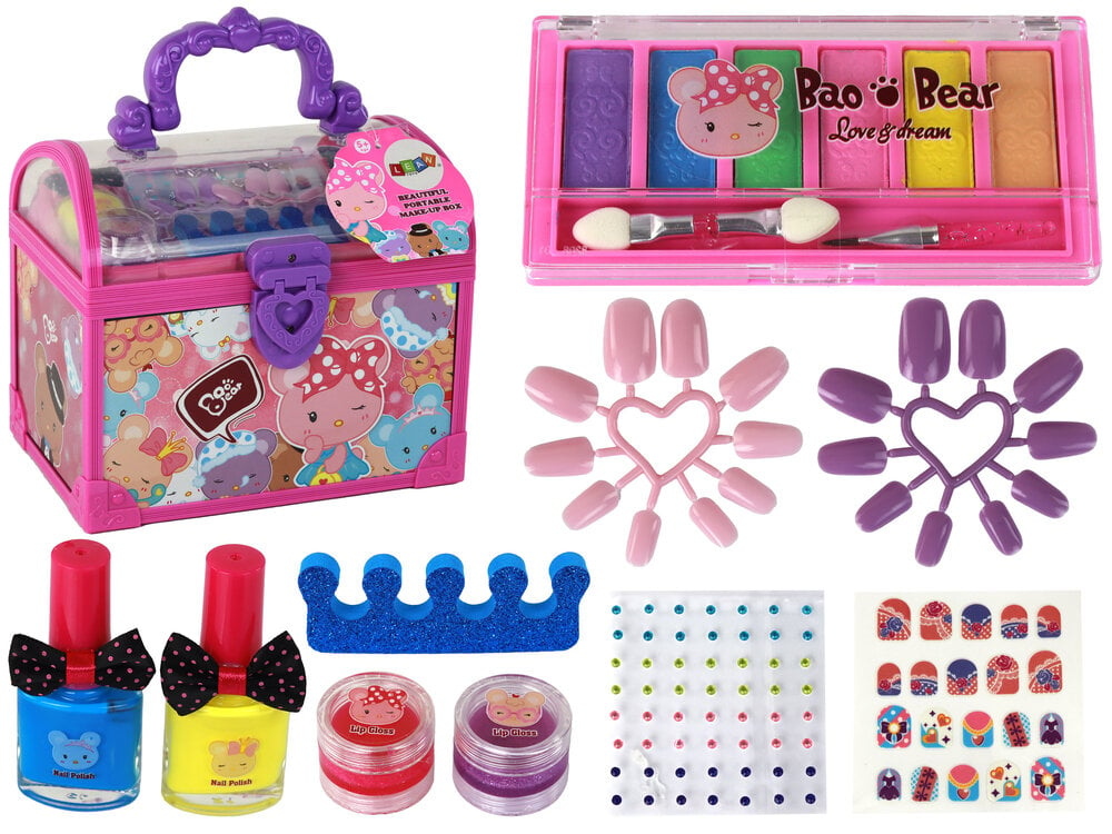 Kosmetikos ir nagų priežiūros rinkinys vaikams LeanToys Pink Case DIY Makeup Nails Accessories, 1 vnt. kaina ir informacija | Kosmetika vaikams ir mamoms | pigu.lt