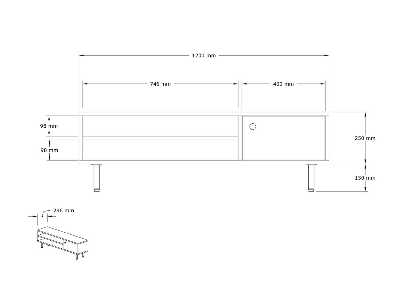 TV blokas, Asir, 120x38x30 cm, pilka kaina ir informacija | TV staliukai | pigu.lt