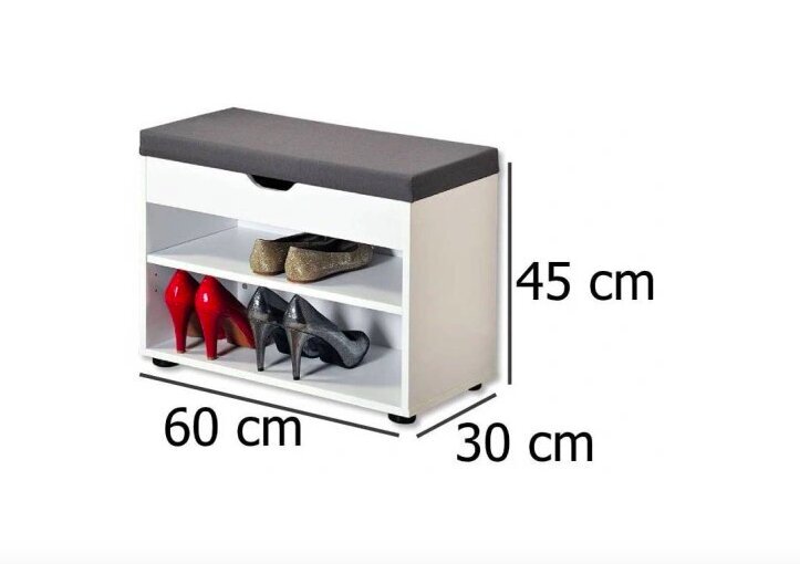 Batų spintelė su suoliuku Kesper, 30x60x45cm, balta kaina ir informacija | Batų spintelės, lentynos ir suolai | pigu.lt