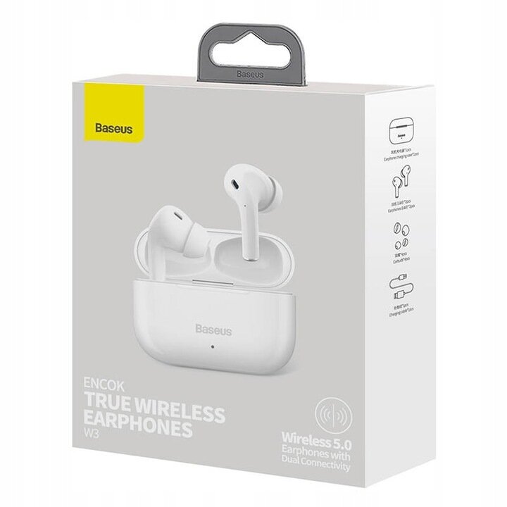 Baseus Encok W3 TWS Bluetooth 5.0 Wireless Buds, White kaina ir informacija | Ausinės | pigu.lt