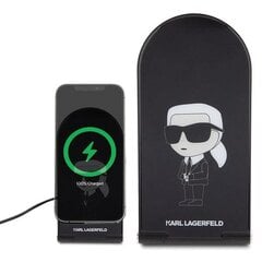 Karl Lagerfeld Ikonik MagSafe 15W inductive charger, foldable 2in1 - black цена и информация | Зарядные устройства для телефонов | pigu.lt