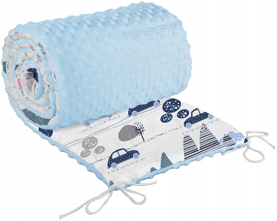 Minkšta kūdikio lovytės apsauga Babymam 180x30, mėlyna/balta kaina ir informacija | Saugos varteliai, apsaugos | pigu.lt