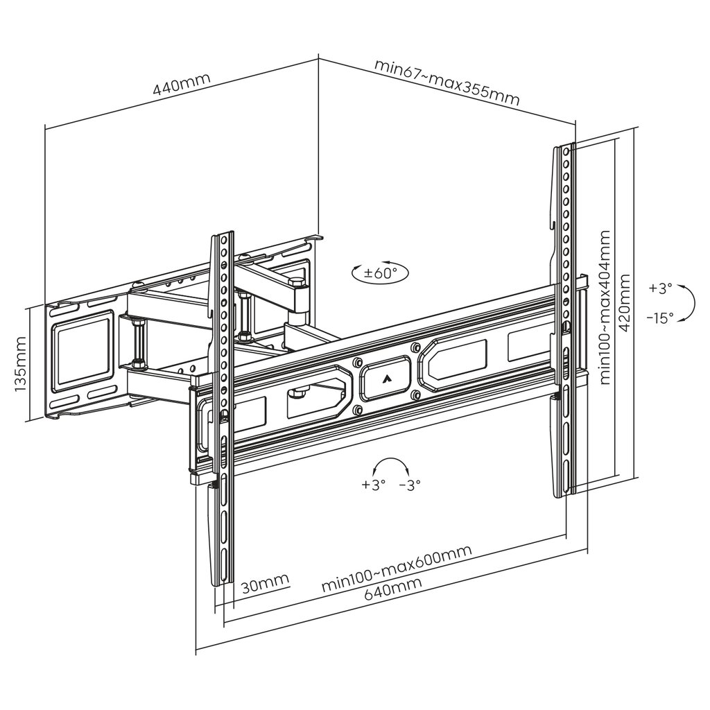 Кронштейн для телевизора Sbox PLB-3646-2 (37-80|40kg|600x400) цена | pigu.lt