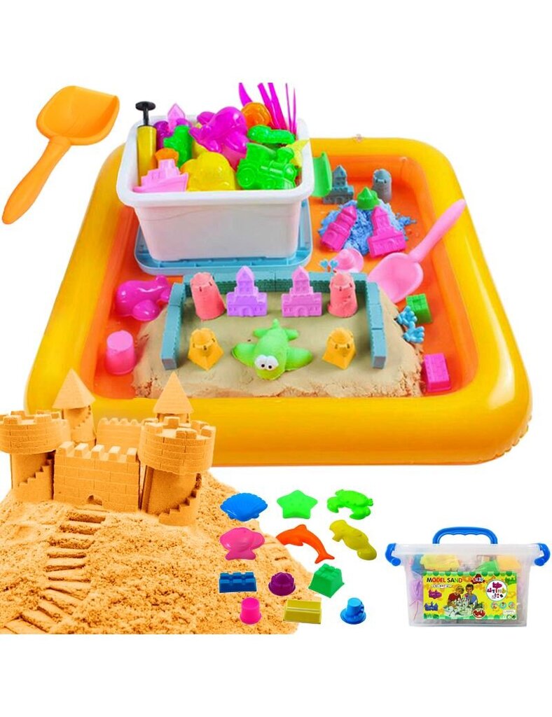 Smėlio dėžė su kinetiniu smėliu, 3kg, oranžinė kaina ir informacija | Lavinamieji žaislai | pigu.lt