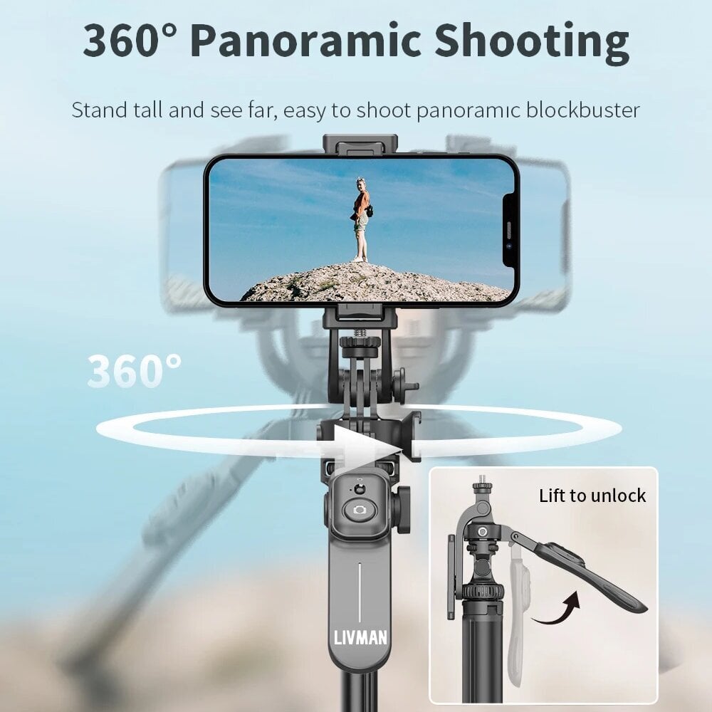 XXL bluetooth asmenukių lazda su stovu, 2 metrų LIVMAN C05 kaina ir informacija | Asmenukių lazdos (selfie sticks) | pigu.lt