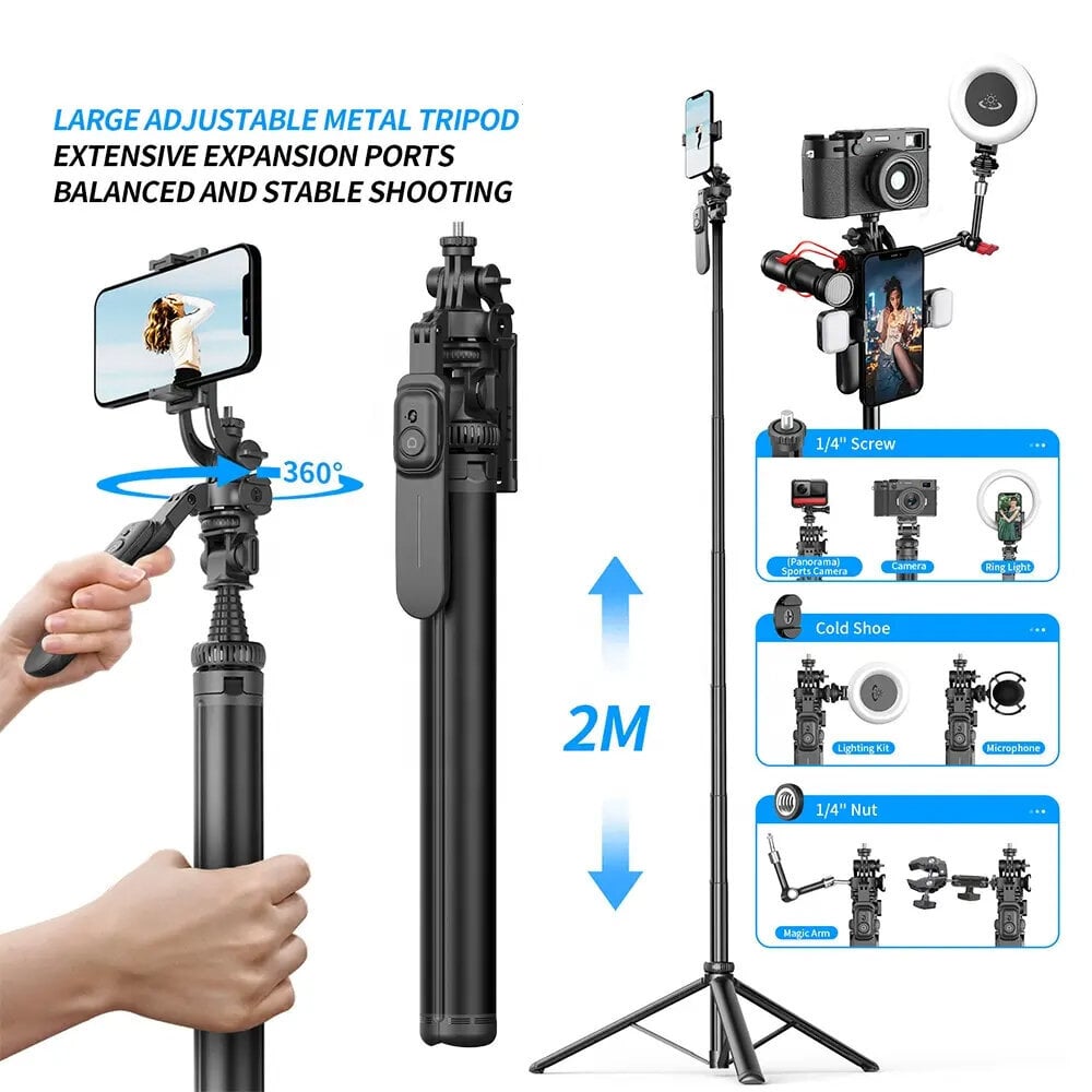 XXL bluetooth asmenukių lazda su stovu, 2 metrų LIVMAN C05 kaina ir informacija | Asmenukių lazdos (selfie sticks) | pigu.lt