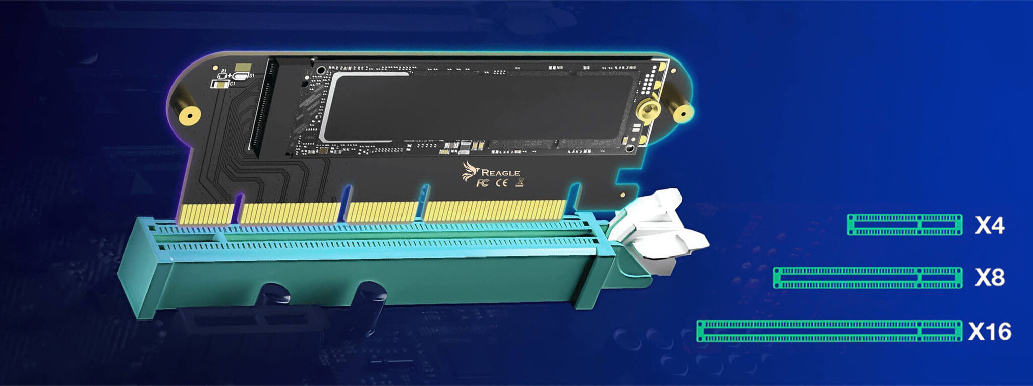 Reagle adapteris PCI-E x16 x8 x4 m.2 SSD NVMe 64Gbps kaina ir informacija | Vidiniai kietieji diskai (HDD, SSD, Hybrid) | pigu.lt