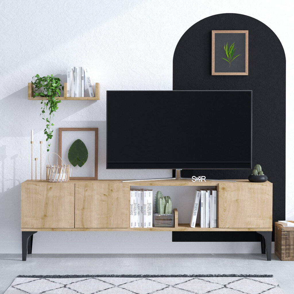 2-ių dalių TV spintelės komplektas Asir, rudas/juodas kaina ir informacija | TV staliukai | pigu.lt