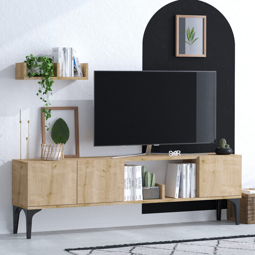 2-ių dalių TV spintelės komplektas Asir, rudas/juodas kaina ir informacija | TV staliukai | pigu.lt