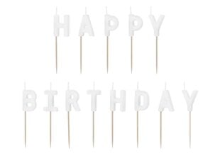 Gimtadienio žvakės Happy Birthday, 2,5 cm, baltos kaina ir informacija | Dekoracijos šventėms | pigu.lt