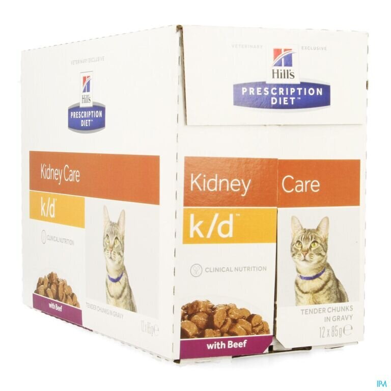 Hills Prescription Diet Feline sergančioms inkstu nepakankamumu katėms su jautiena, 12x85 g kaina ir informacija | Sausas maistas katėms | pigu.lt