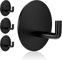 Крючок клейкий круглый, цвет черный, нержавеющая сталь, 4 шт. цена и информация | Аксессуары для ванной комнаты | pigu.lt