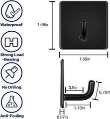 Крючок клейкий квадратный, цвет черный, нержавеющая сталь, 1 шт. цена и информация | Набор акскссуаров для ванной | pigu.lt