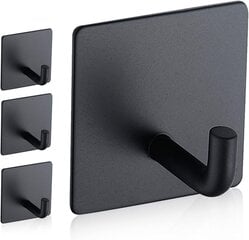 Крючок клейкий квадратный, цвет черный, нержавеющая сталь, 1 шт. цена и информация | Аксессуары для ванной комнаты | pigu.lt