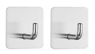 Крючок клейкий квадратный, цвет серебряный, нержавеющая сталь, 2 шт. цена и информация | Набор акскссуаров для ванной | pigu.lt