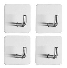 Крючок клейкий квадратный, цвет серебряный, нержавеющая сталь, 4 шт. цена и информация | Аксессуары для ванной комнаты | pigu.lt