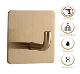 Крючок клейкий квадратный, цвет золотистый, нержавеющая сталь, 4 шт. цена и информация | Аксессуары для ванной комнаты | pigu.lt