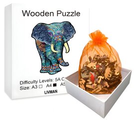 A4 medinė dėlionė su dramblio dizainu, 180 vnt., LIVMAN H-55 kaina ir informacija | Dėlionės (puzzle) | pigu.lt