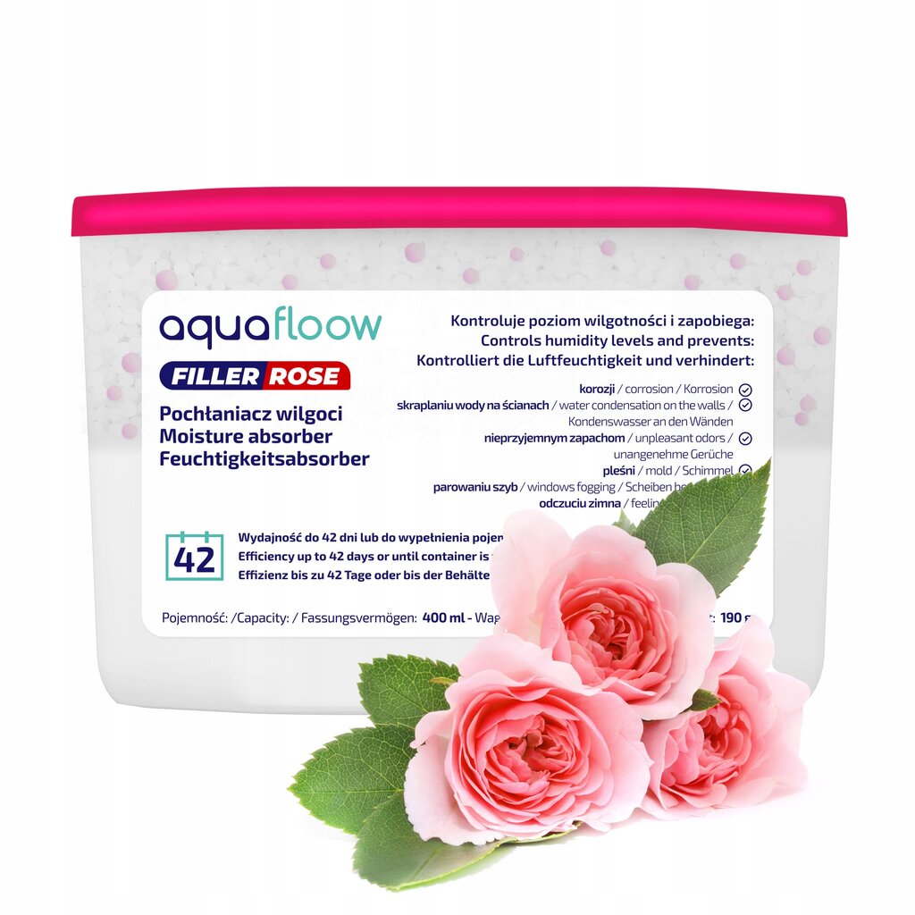 AquaFlow Refiller drėgmės sugėriklis 400 ml - rožių kvapas kaina ir informacija | Oro sausintuvai, drėgmės surinkėjai | pigu.lt