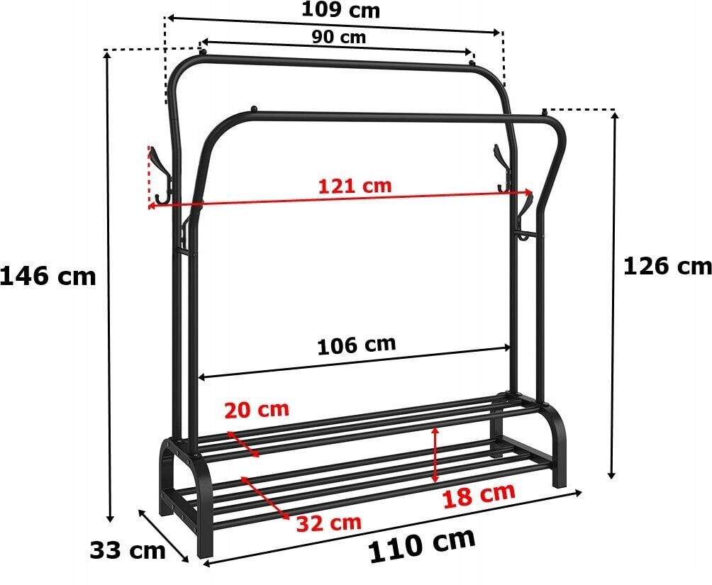 Drabužių kabykla, 146x121 cm, juoda kaina ir informacija | Pakabos, maišai drabužiams | pigu.lt