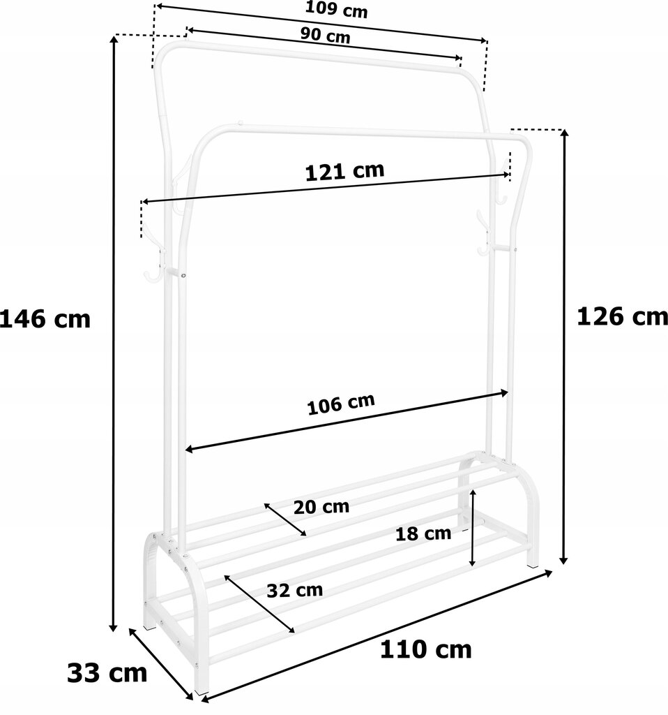 Drabužių kabykla, 146x121 cm, balta цена и информация | Pakabos, maišai drabužiams | pigu.lt