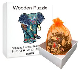 Пазл деревянный А3 с изображением слона, 223 деталей, LIVMAN Н-56 цена и информация | Пазлы | pigu.lt