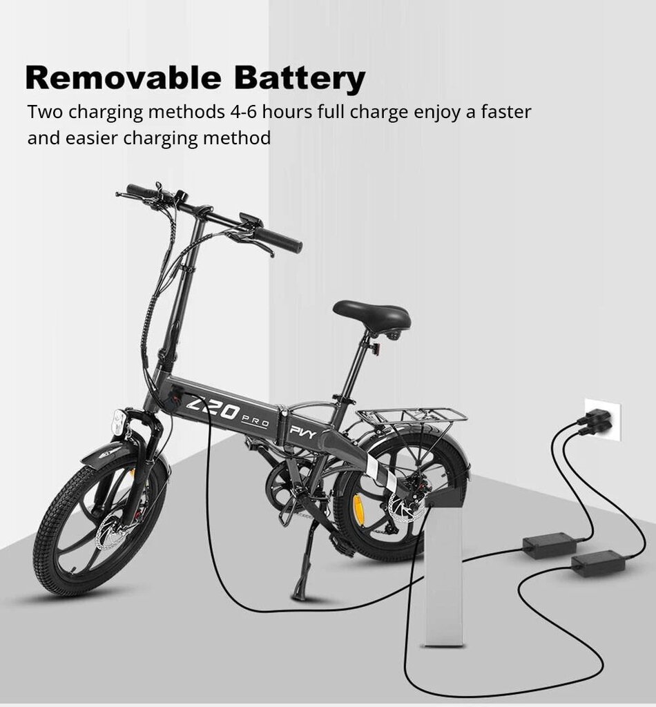 Elektrinis dviratis PVY Z20 Pro, pilkas цена и информация | Elektriniai dviračiai | pigu.lt