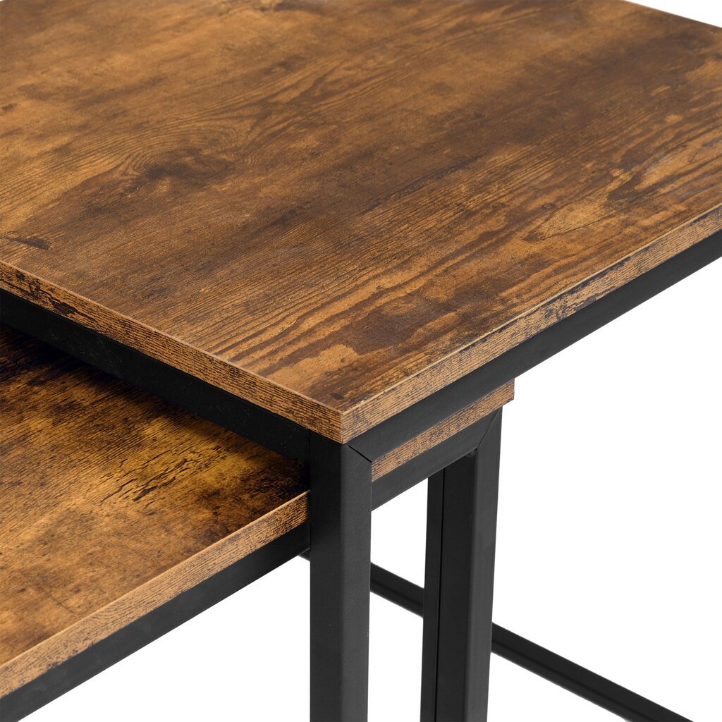 2-jų kavos staliukų komplektas Praven Rustic loft, rudas/juodas kaina ir informacija | Kavos staliukai | pigu.lt