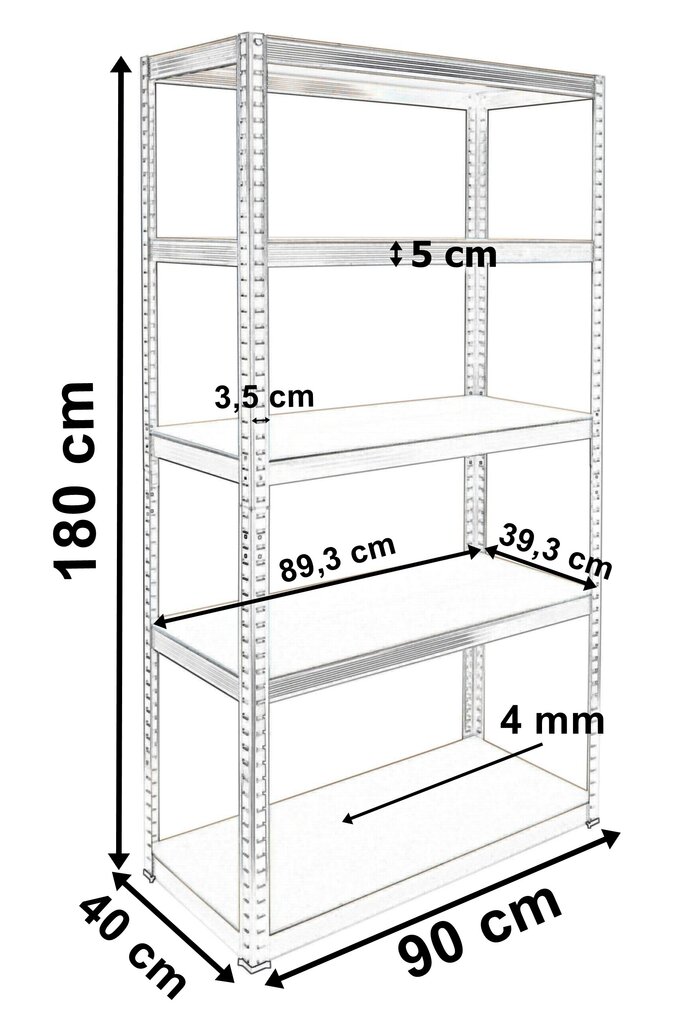 Sandėliavimo stelažas  180 x 90 x 40 cm kaina ir informacija | Sandėliavimo lentynos | pigu.lt