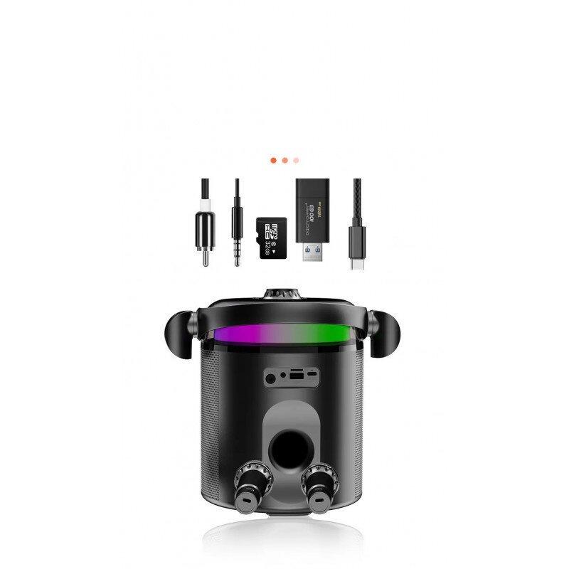 KITE Bevielė bluetooth nešiojama dviejų mikrofonų karaokė su garsiakalbiu (juoda) kaina ir informacija | Mikrofonai | pigu.lt