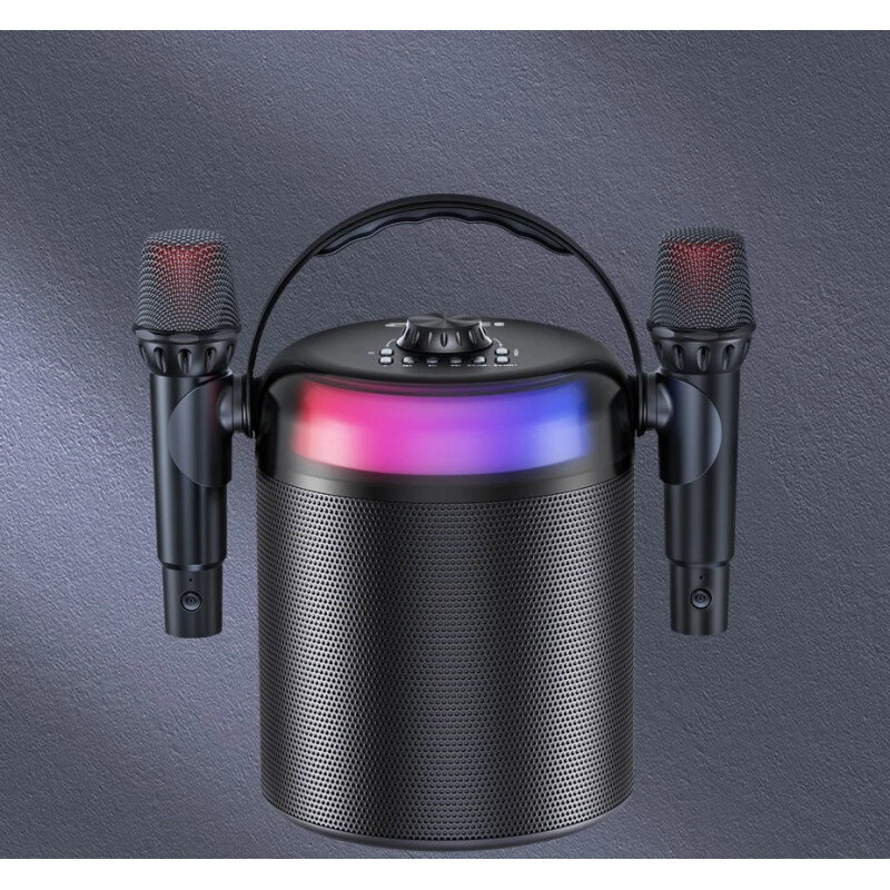 KITE Bevielė bluetooth nešiojama dviejų mikrofonų karaokė su garsiakalbiu (juoda) kaina ir informacija | Mikrofonai | pigu.lt