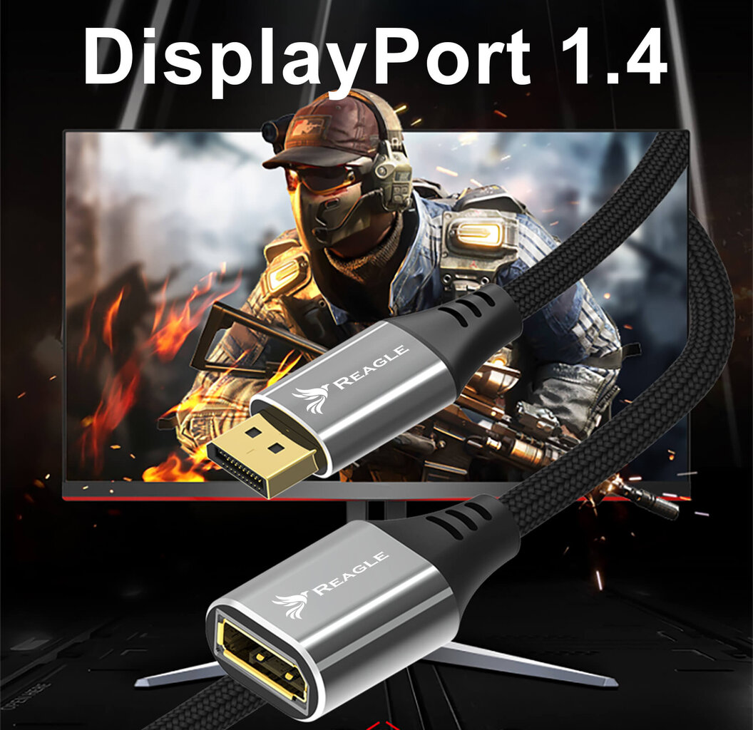 Reagle DisplayPort plėstuvas 1.4 DP 8K 4K@144Hz 50 CM цена и информация | Korpusų priedai | pigu.lt