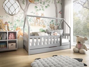 Кровать / домик с матрасом и ящиком Luna, серая цена и информация | Детские кровати | pigu.lt