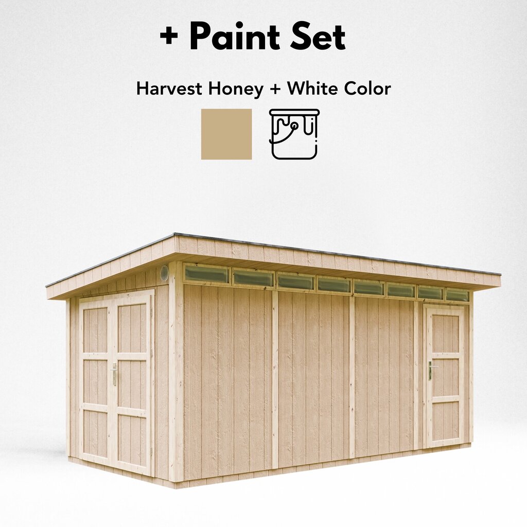 Sodo namelis Timbela M905C su dažų rinkiniu Harvest Honey, A237x279x530 cm / 11.5 m2, smėlio spalvos kaina ir informacija | Sodo nameliai, malkinės, pastogės | pigu.lt