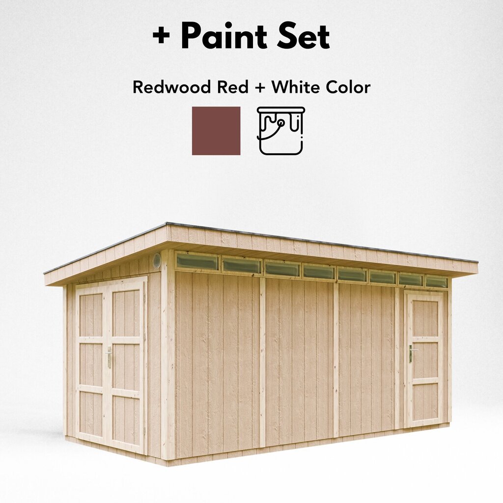 Sodo namelis Timbela M905C su dažų rinkiniu Redwood Red, A237x279x530 cm / 11.5 m2, raudonas kaina ir informacija | Sodo nameliai, malkinės, pastogės | pigu.lt