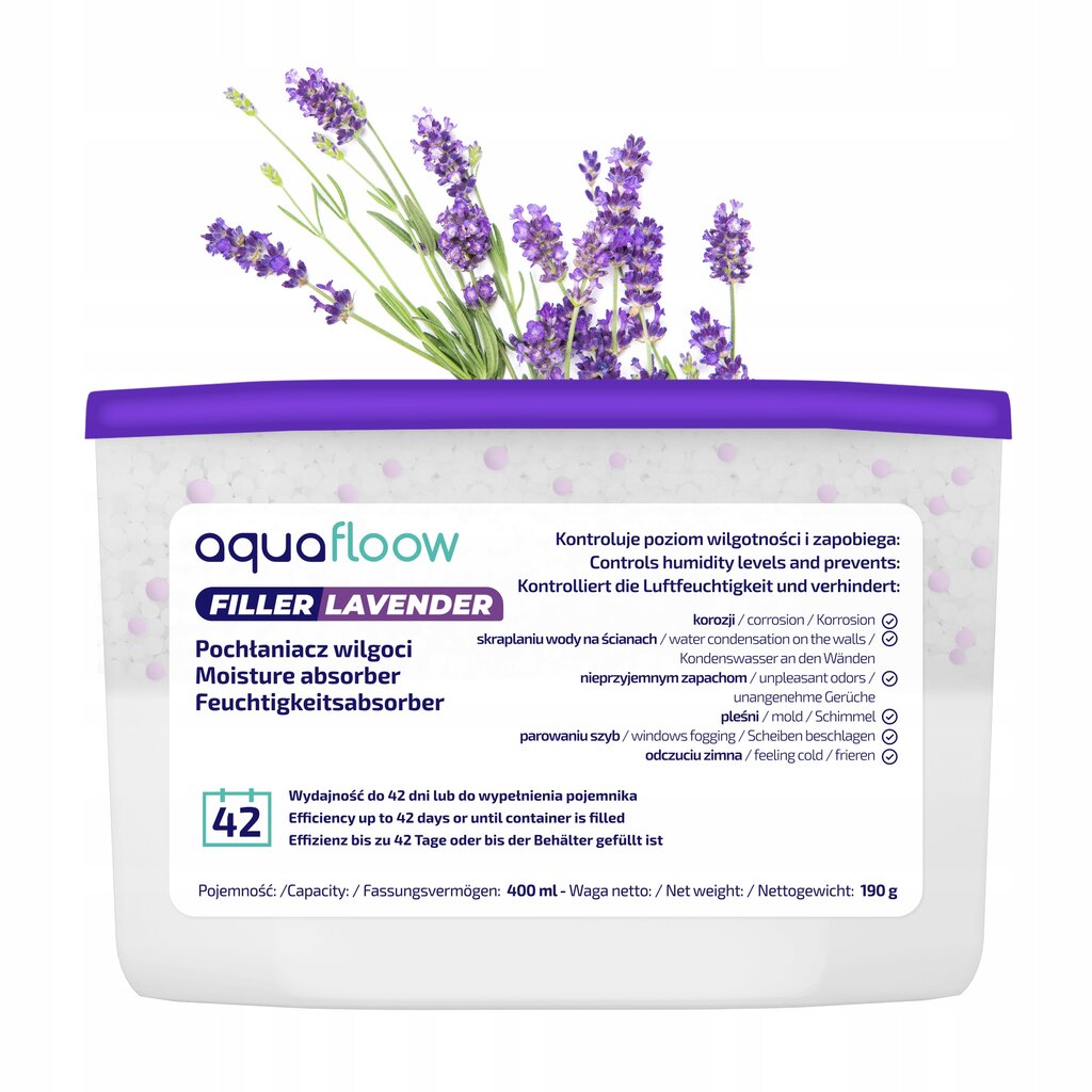 AquaFloow Refiller drėgmės sugėriklis 400 ml - levandų kvapo kaina ir informacija | Oro sausintuvai, drėgmės surinkėjai | pigu.lt