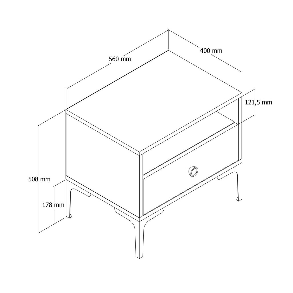 Naktinis staliukas Asir, 56x50,8x40 cm, rudas/juodas kaina ir informacija | Spintelės prie lovos | pigu.lt