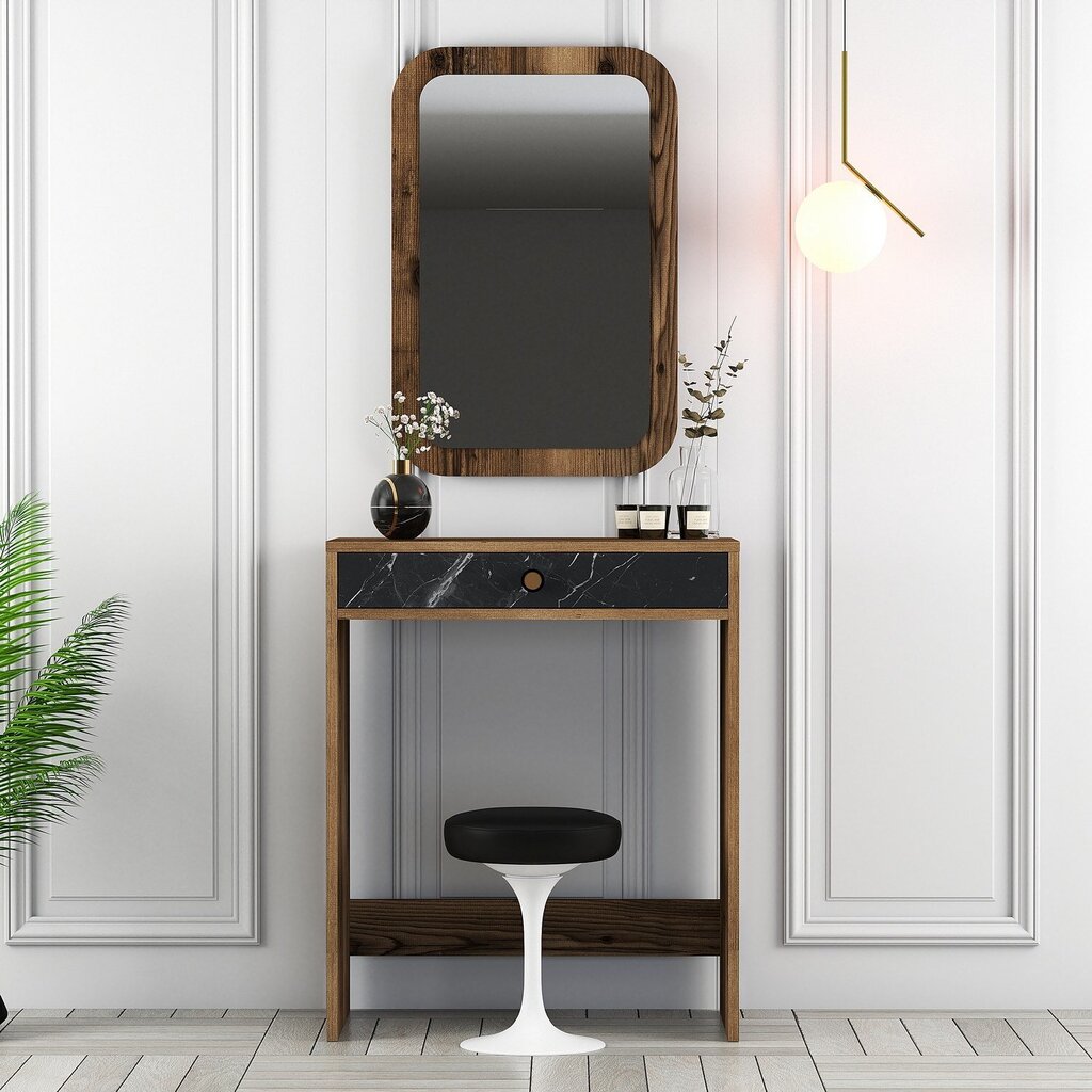 Makiažo stalas Asir, 70x40x84,7 cm, rudas/juodas kaina ir informacija | Kosmetiniai staliukai | pigu.lt