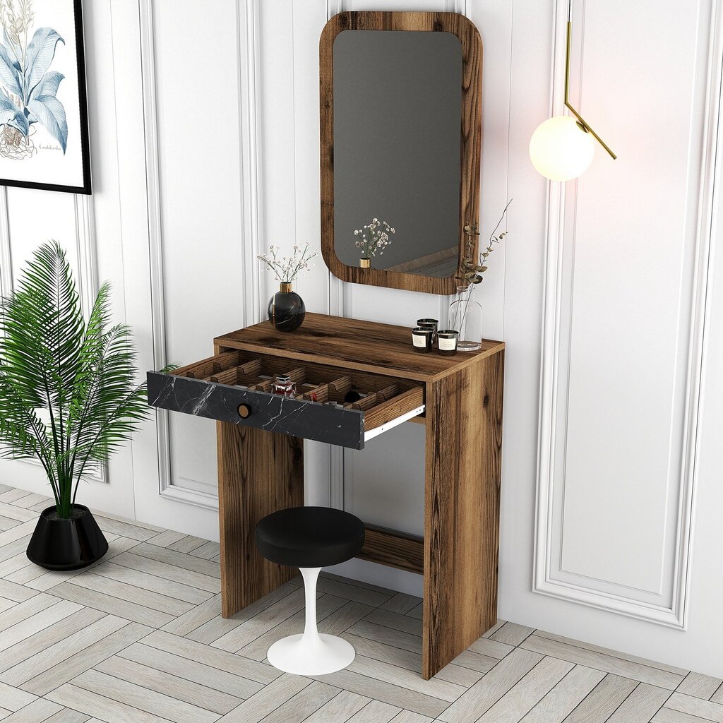 Makiažo stalas Asir, 70x40x84,7 cm, rudas/juodas kaina ir informacija | Kosmetiniai staliukai | pigu.lt