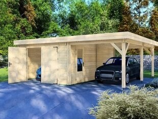Medinis garažas Energetic, 595x950 cm, rudas kaina ir informacija | Sodo nameliai, malkinės, pastogės | pigu.lt