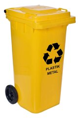 Контейнер для мусора 120 л желтый цена и информация | Мусорные баки | pigu.lt