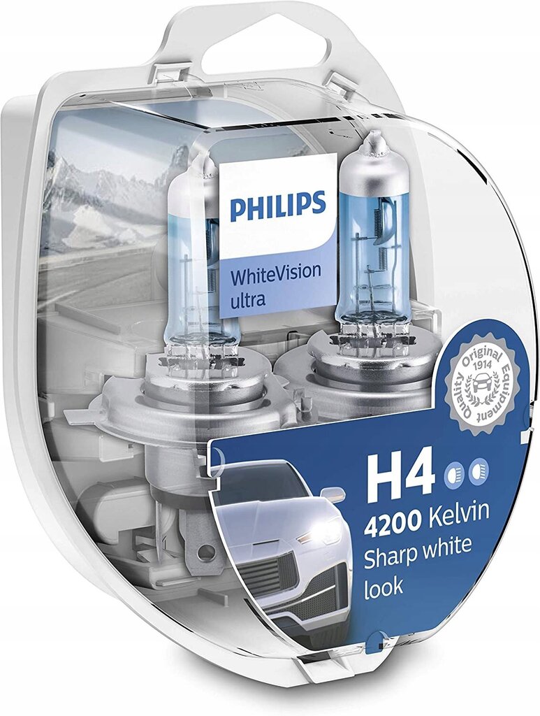 Lemputės automobiliui Philips H4 WhiteVision Ultra 4200K + W5W цена и информация | Automobilių lemputės | pigu.lt
