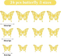 3D наклейки с бабочками GoGou, 24 шт. цена и информация | Аппликации, декорации, наклейки | pigu.lt