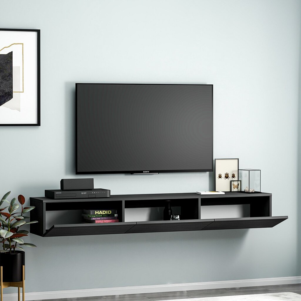 TV staliukas Asir 180x26x31,4 cm, juodas kaina ir informacija | TV staliukai | pigu.lt